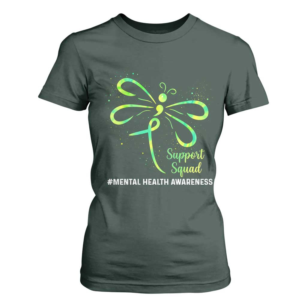 Mental Health T Shirt For Women Support Squad Green Ribbon