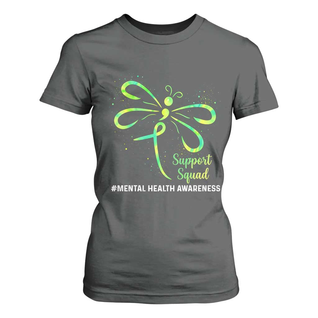 Mental Health T Shirt For Women Support Squad Green Ribbon