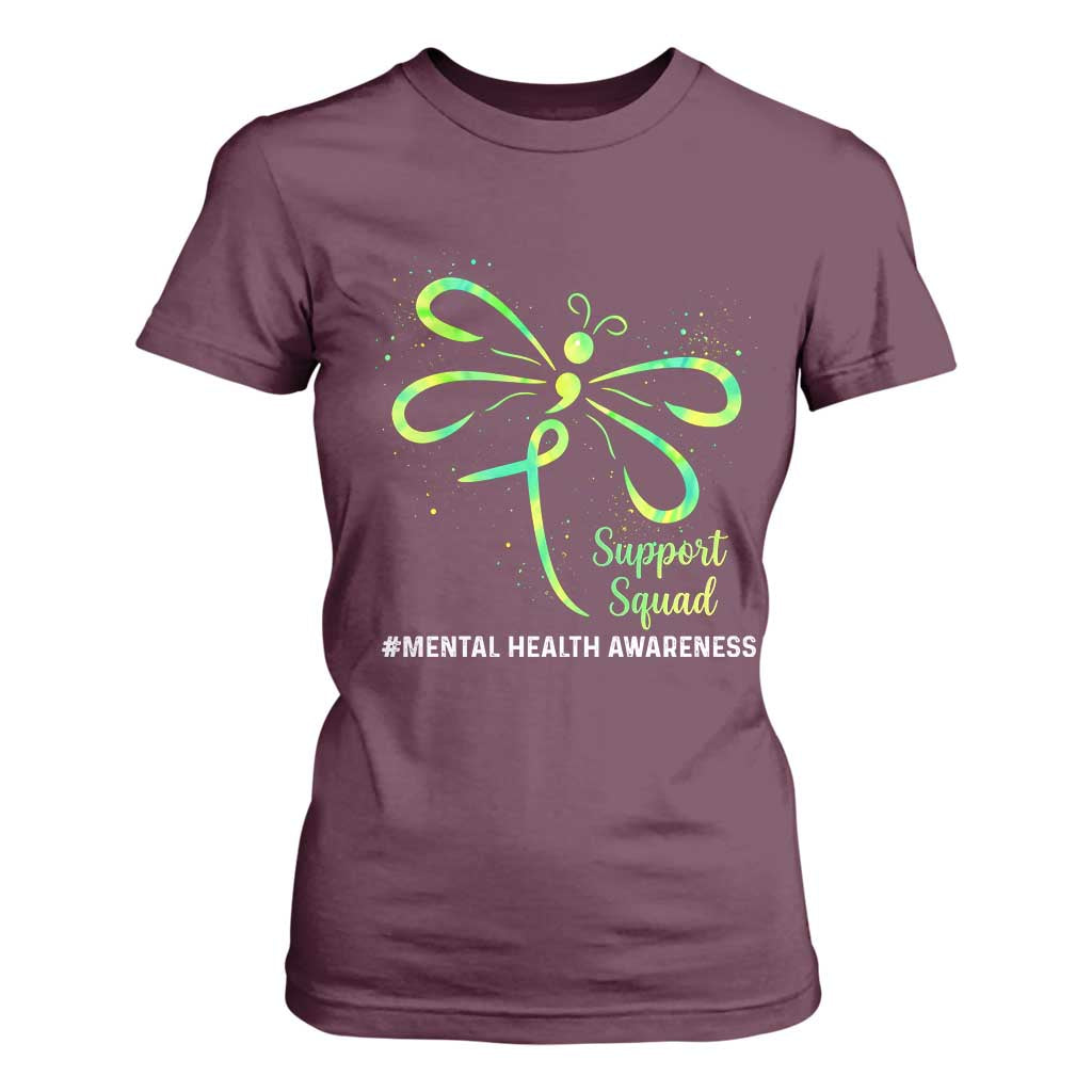 Mental Health T Shirt For Women Support Squad Green Ribbon
