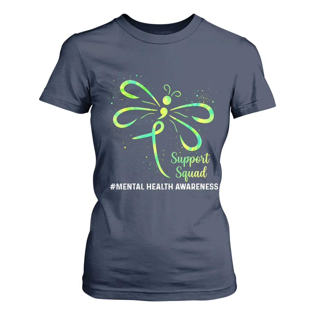 Mental Health T Shirt For Women Support Squad Green Ribbon