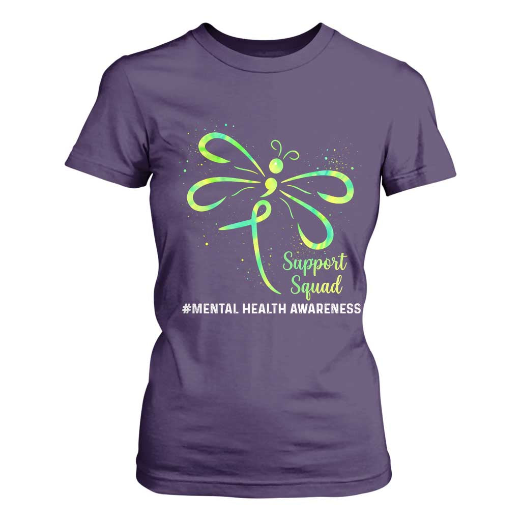 Mental Health T Shirt For Women Support Squad Green Ribbon