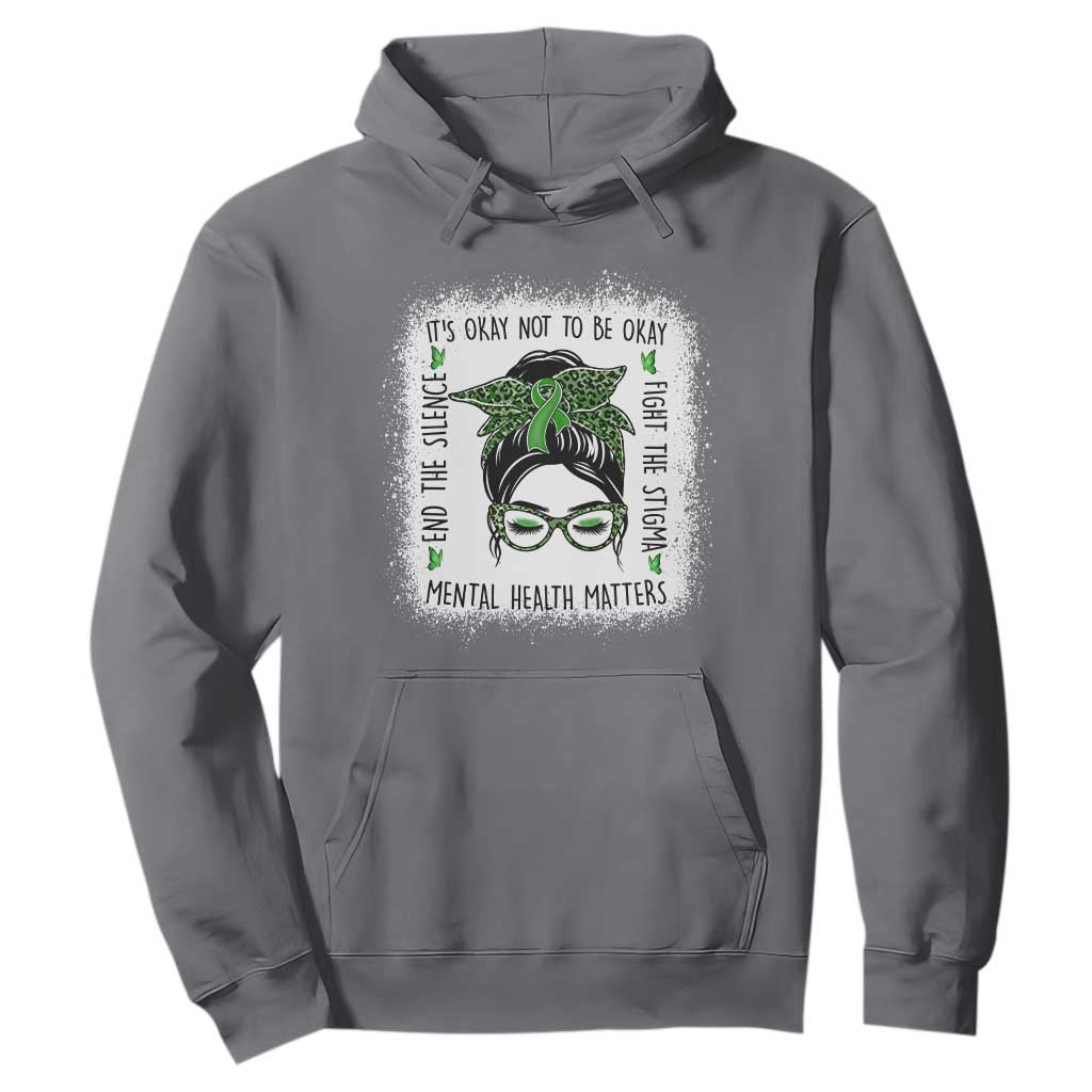Mental Health Matters Hoodie Messy Bun Green Ribbon Support