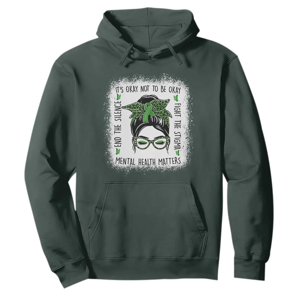 Mental Health Matters Hoodie Messy Bun Green Ribbon Support