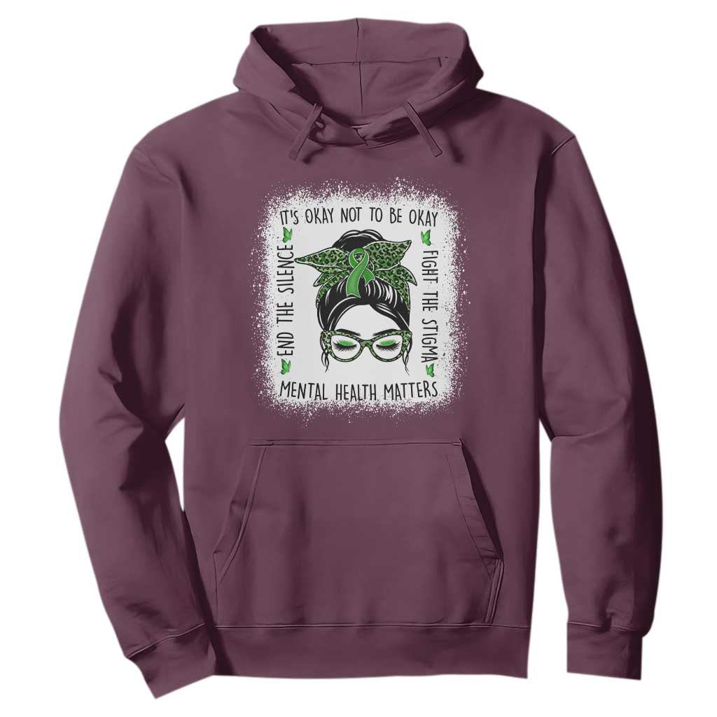 Mental Health Matters Hoodie Messy Bun Green Ribbon Support