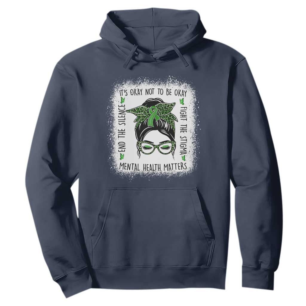 Mental Health Matters Hoodie Messy Bun Green Ribbon Support
