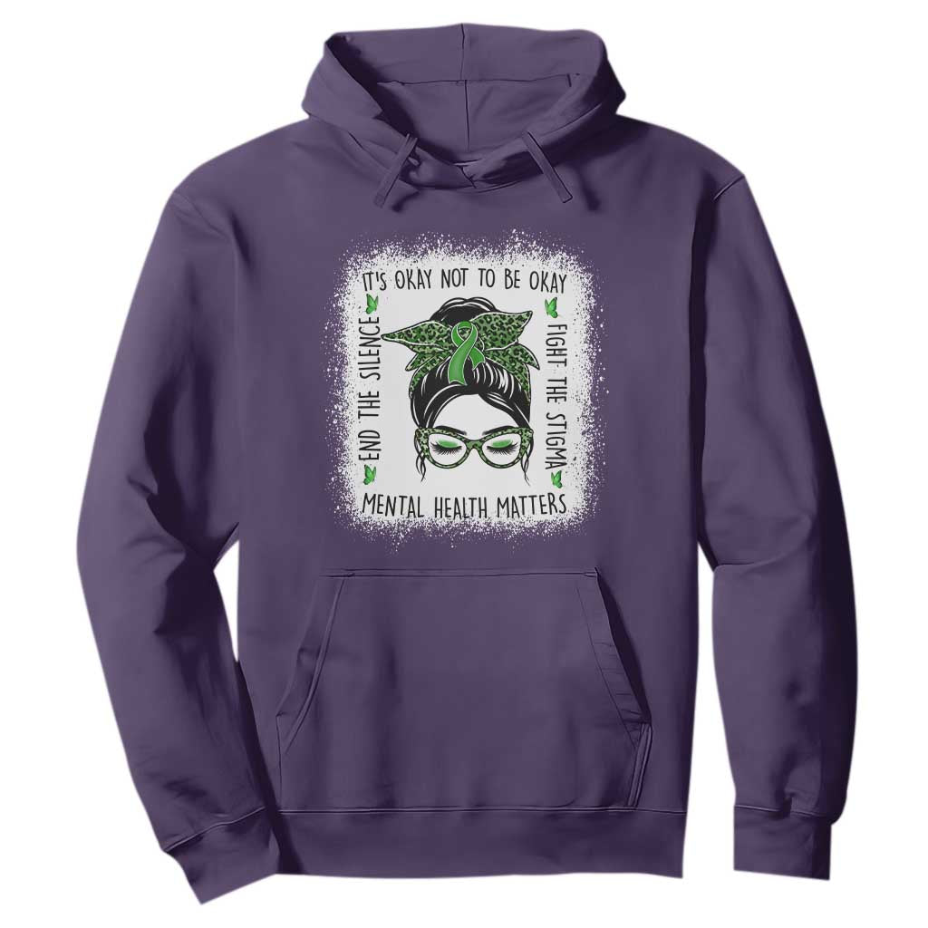 Mental Health Matters Hoodie Messy Bun Green Ribbon Support