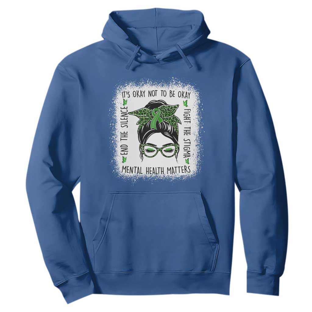 Mental Health Matters Hoodie Messy Bun Green Ribbon Support