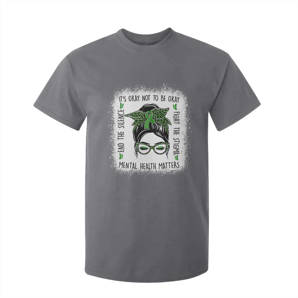 Mental Health Matters T Shirt For Kid Messy Bun Green Ribbon Support