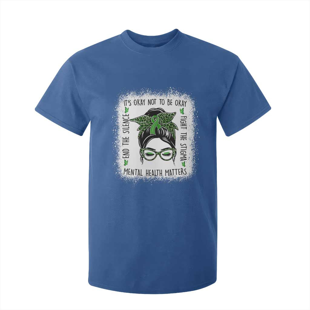 Mental Health Matters T Shirt For Kid Messy Bun Green Ribbon Support