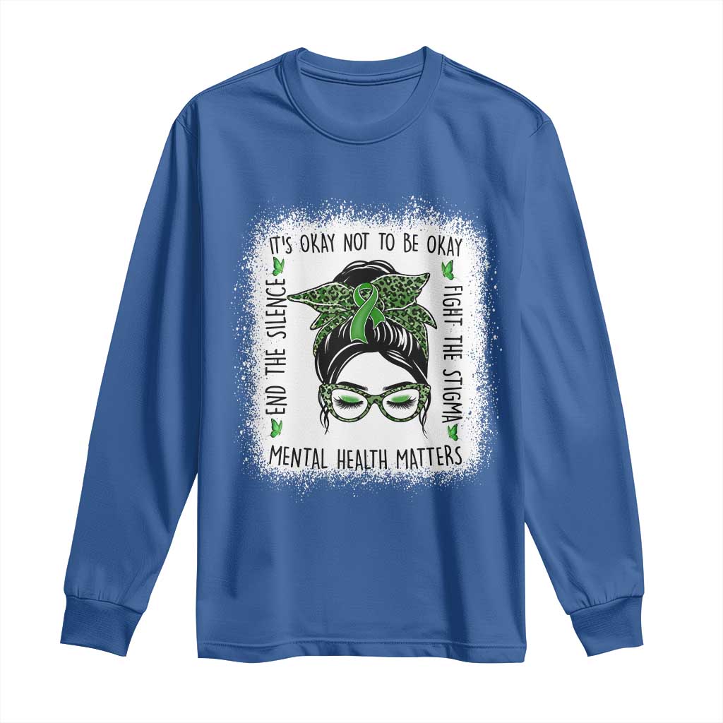 Mental Health Matters Long Sleeve Shirt Messy Bun Green Ribbon Support