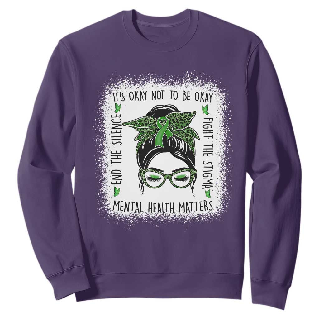 Mental Health Matters Sweatshirt Messy Bun Green Ribbon Support