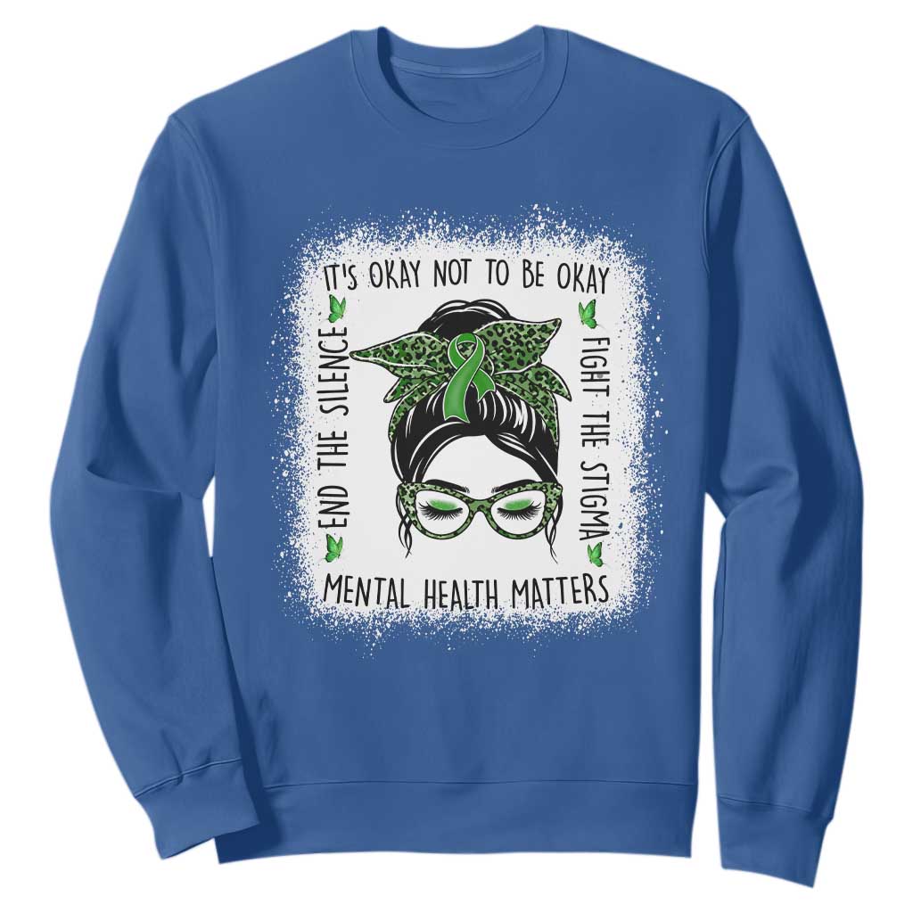 Mental Health Matters Sweatshirt Messy Bun Green Ribbon Support