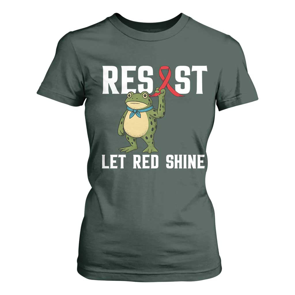 Frog AIDS Fighter Supporter T Shirt For Women Funny Portland Activist Meme HIV Support Red Ribbon
