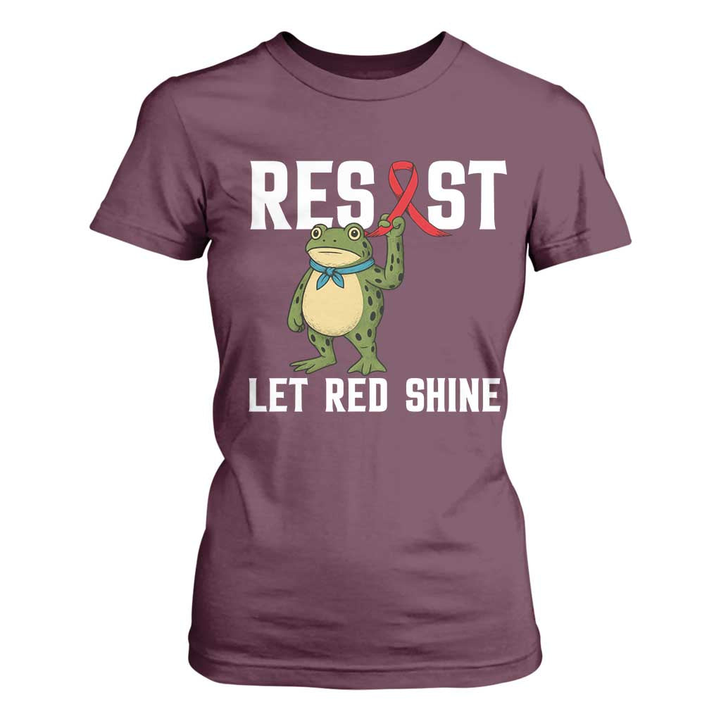 Frog AIDS Fighter Supporter T Shirt For Women Funny Portland Activist Meme HIV Support Red Ribbon