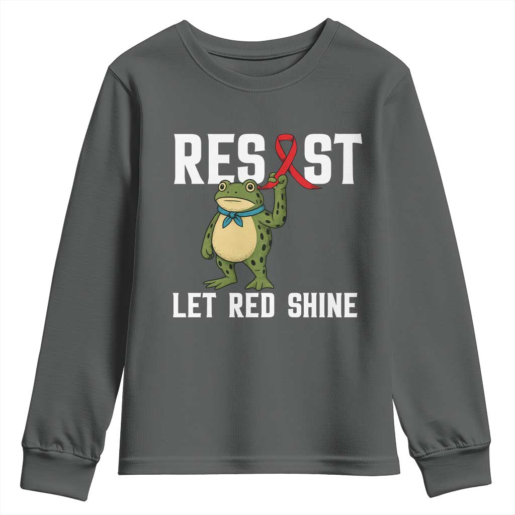Frog AIDS Fighter Supporter Youth Sweatshirt Funny Portland Activist Meme HIV Support Red Ribbon