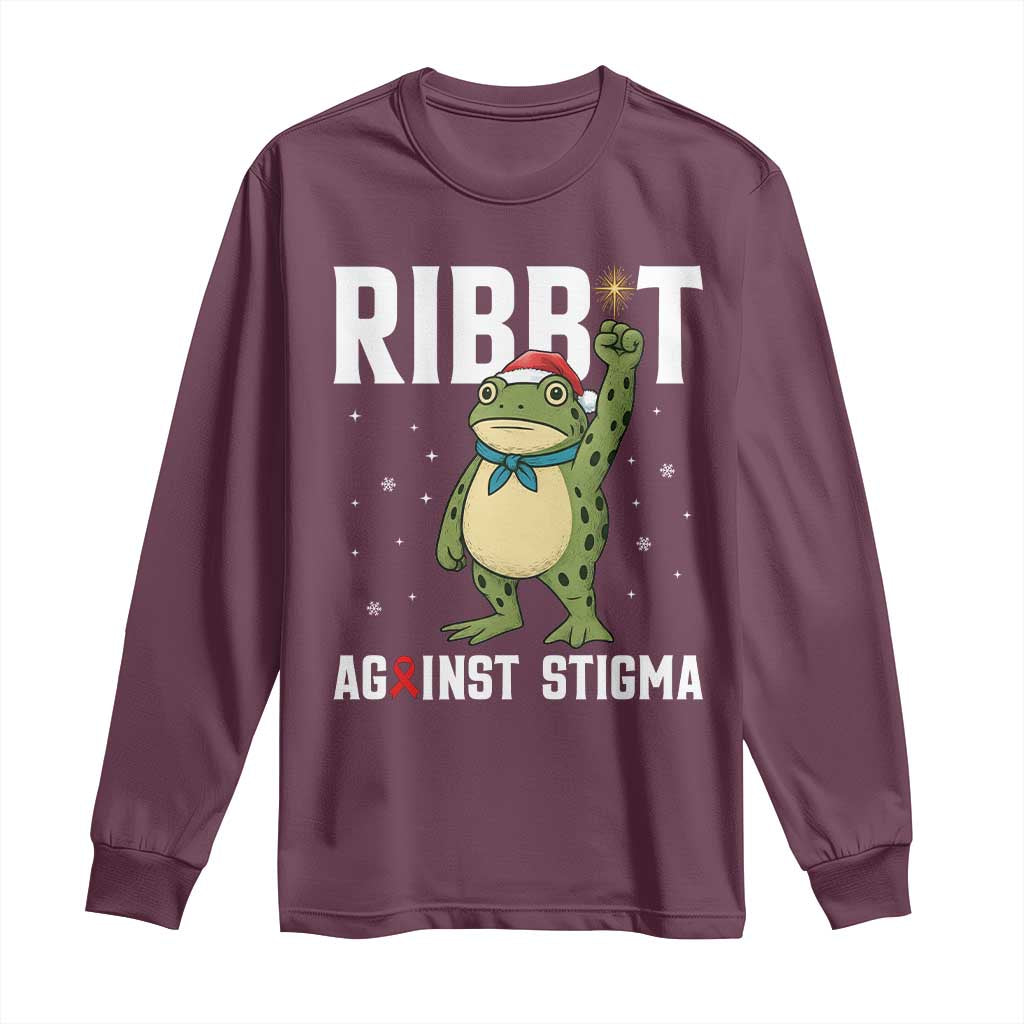 Christmas Frog AIDS Christmas Supporter Long Sleeve Shirt Funny Portland Activist Meme HIV Support Red Ribbon