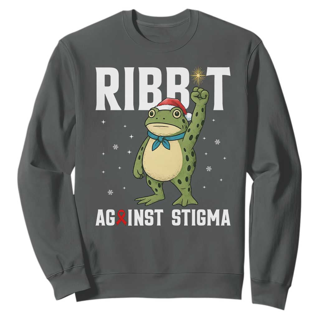 Christmas Frog AIDS Christmas Supporter Sweatshirt Funny Portland Activist Meme HIV Support Red Ribbon