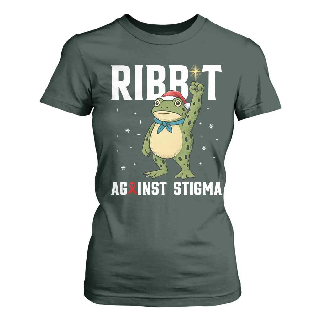Christmas Frog AIDS Christmas Supporter T Shirt For Women Funny Portland Activist Meme HIV Support Red Ribbon