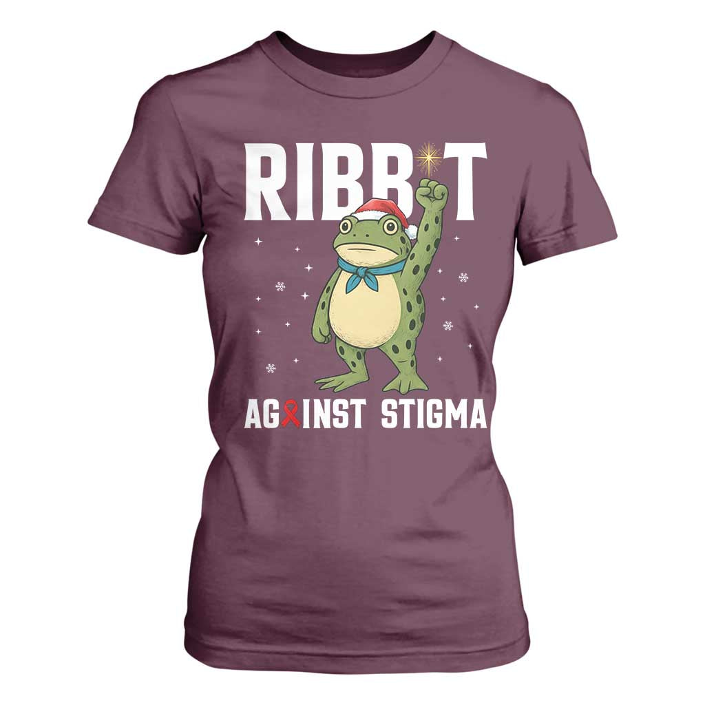 Christmas Frog AIDS Christmas Supporter T Shirt For Women Funny Portland Activist Meme HIV Support Red Ribbon