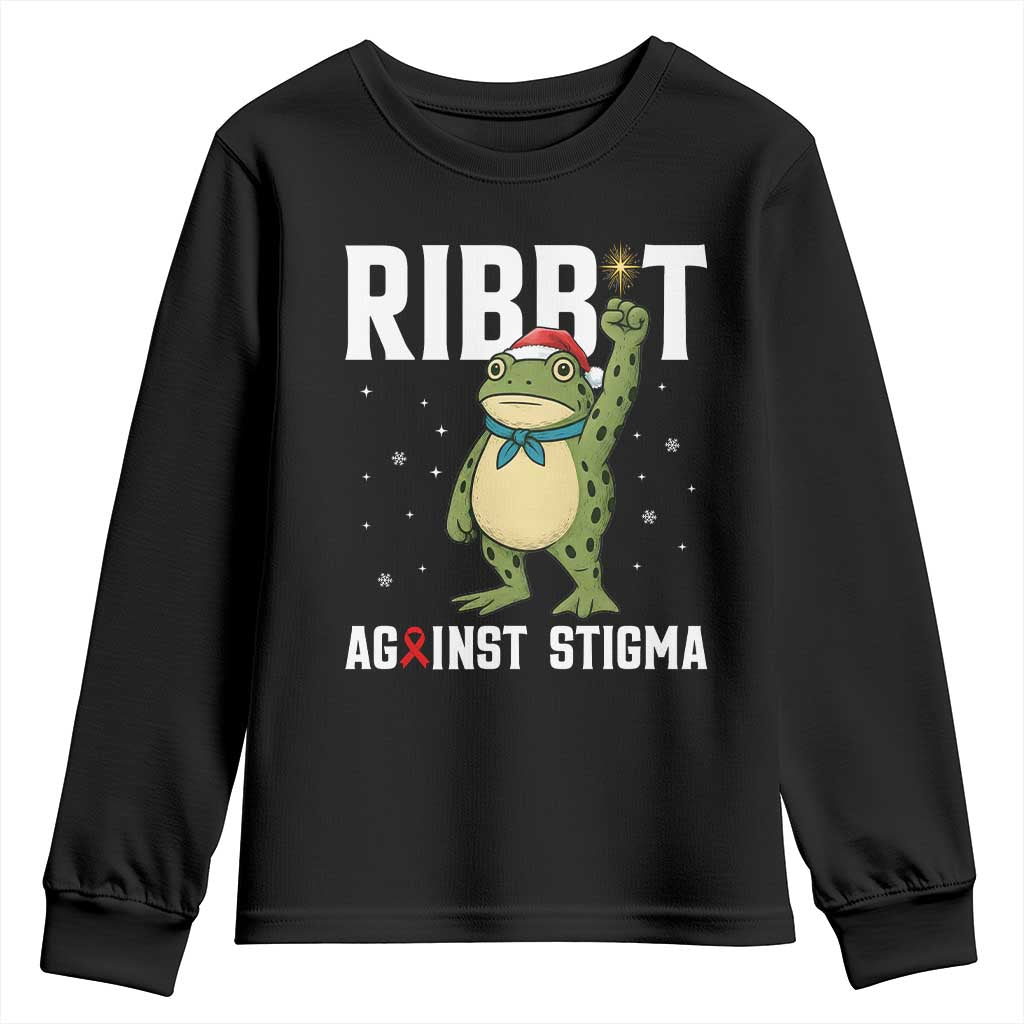 Christmas Frog AIDS Christmas Supporter Youth Sweatshirt Funny Portland Activist Meme HIV Support Red Ribbon