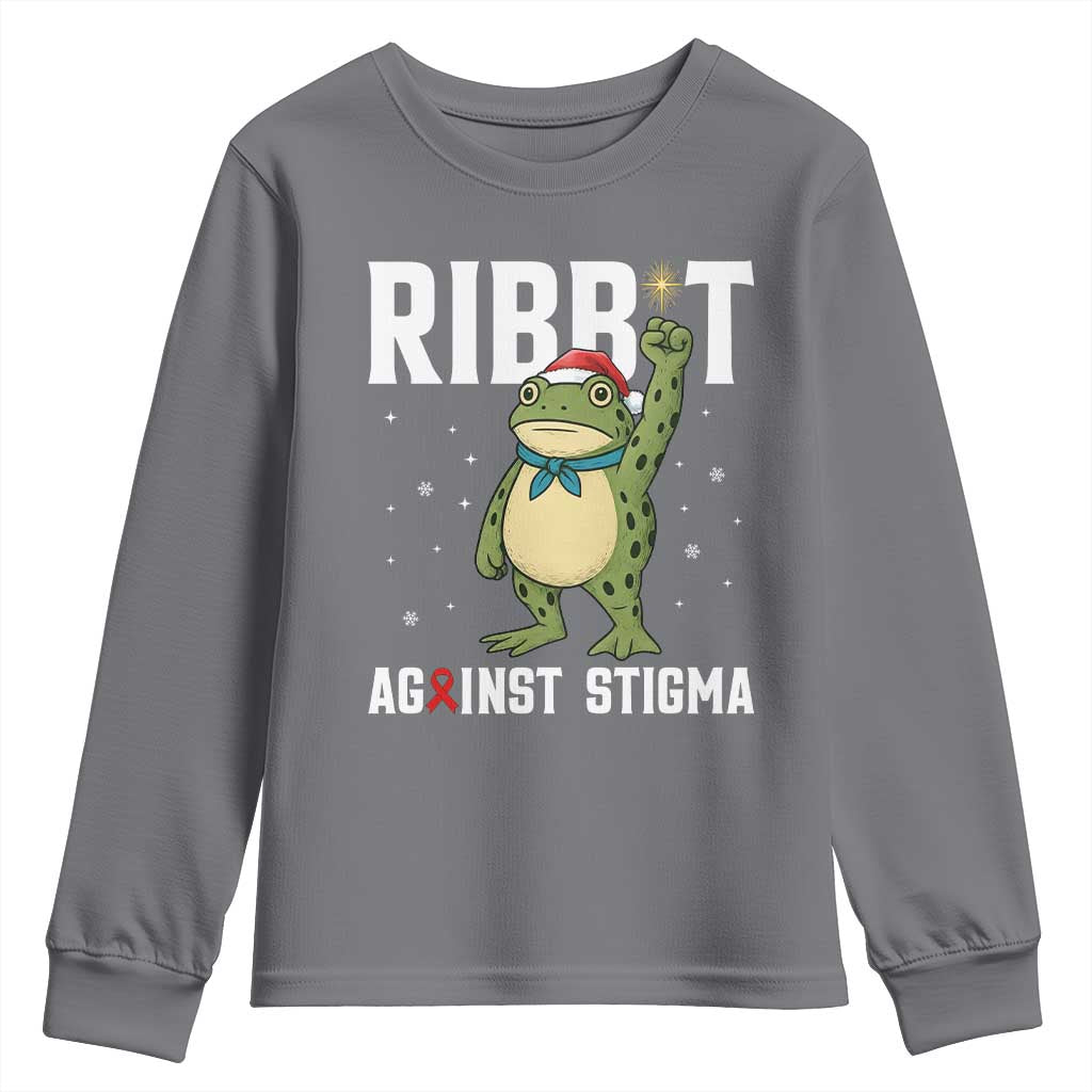 Christmas Frog AIDS Christmas Supporter Youth Sweatshirt Funny Portland Activist Meme HIV Support Red Ribbon