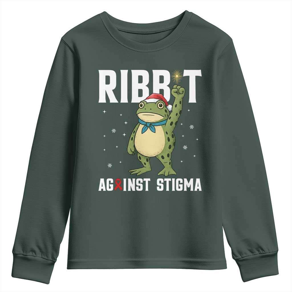 Christmas Frog AIDS Christmas Supporter Youth Sweatshirt Funny Portland Activist Meme HIV Support Red Ribbon