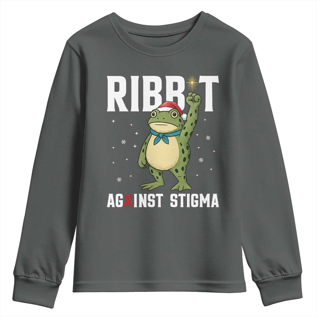 Christmas Frog AIDS Christmas Supporter Youth Sweatshirt Funny Portland Activist Meme HIV Support Red Ribbon