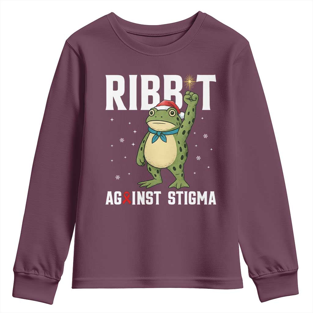 Christmas Frog AIDS Christmas Supporter Youth Sweatshirt Funny Portland Activist Meme HIV Support Red Ribbon