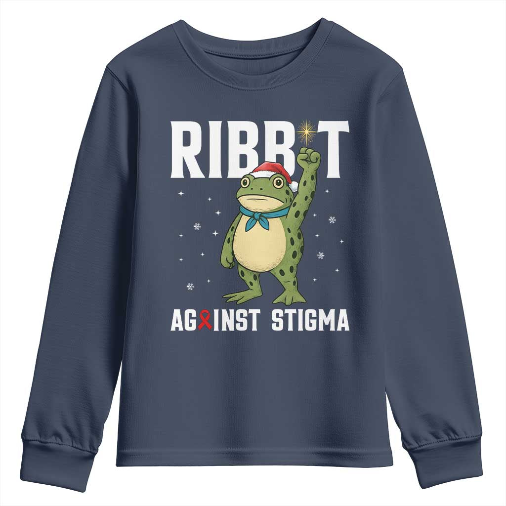 Christmas Frog AIDS Christmas Supporter Youth Sweatshirt Funny Portland Activist Meme HIV Support Red Ribbon