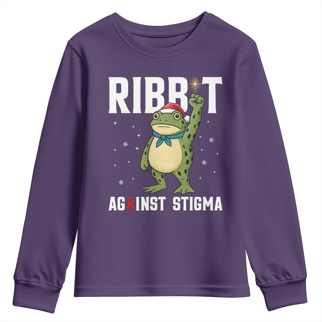 Christmas Frog AIDS Christmas Supporter Youth Sweatshirt Funny Portland Activist Meme HIV Support Red Ribbon