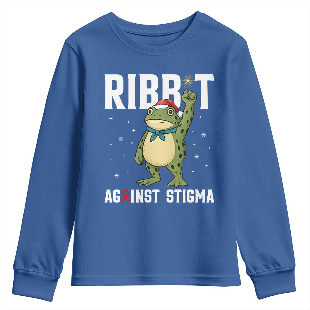 Christmas Frog AIDS Christmas Supporter Youth Sweatshirt Funny Portland Activist Meme HIV Support Red Ribbon