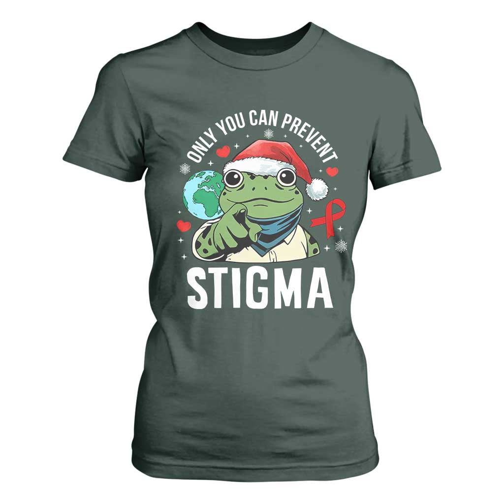 Christmas Frog AIDS Christmas Supporter T Shirt For Women Only You Can Prevent Stigma