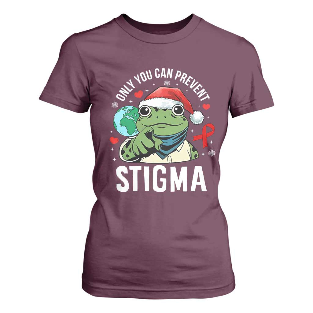 Christmas Frog AIDS Christmas Supporter T Shirt For Women Only You Can Prevent Stigma