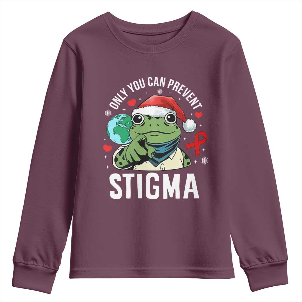 Christmas Frog AIDS Christmas Supporter Youth Sweatshirt Only You Can Prevent Stigma