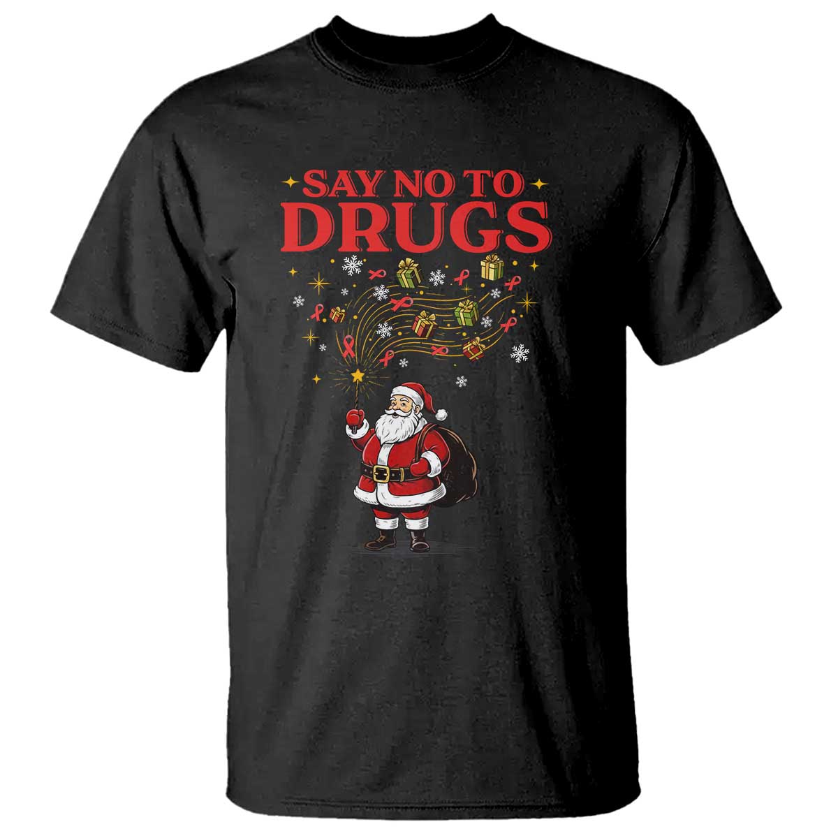 Santa Christmas T Shirt AIDS Awwanrness Red Ribbon HIV Support