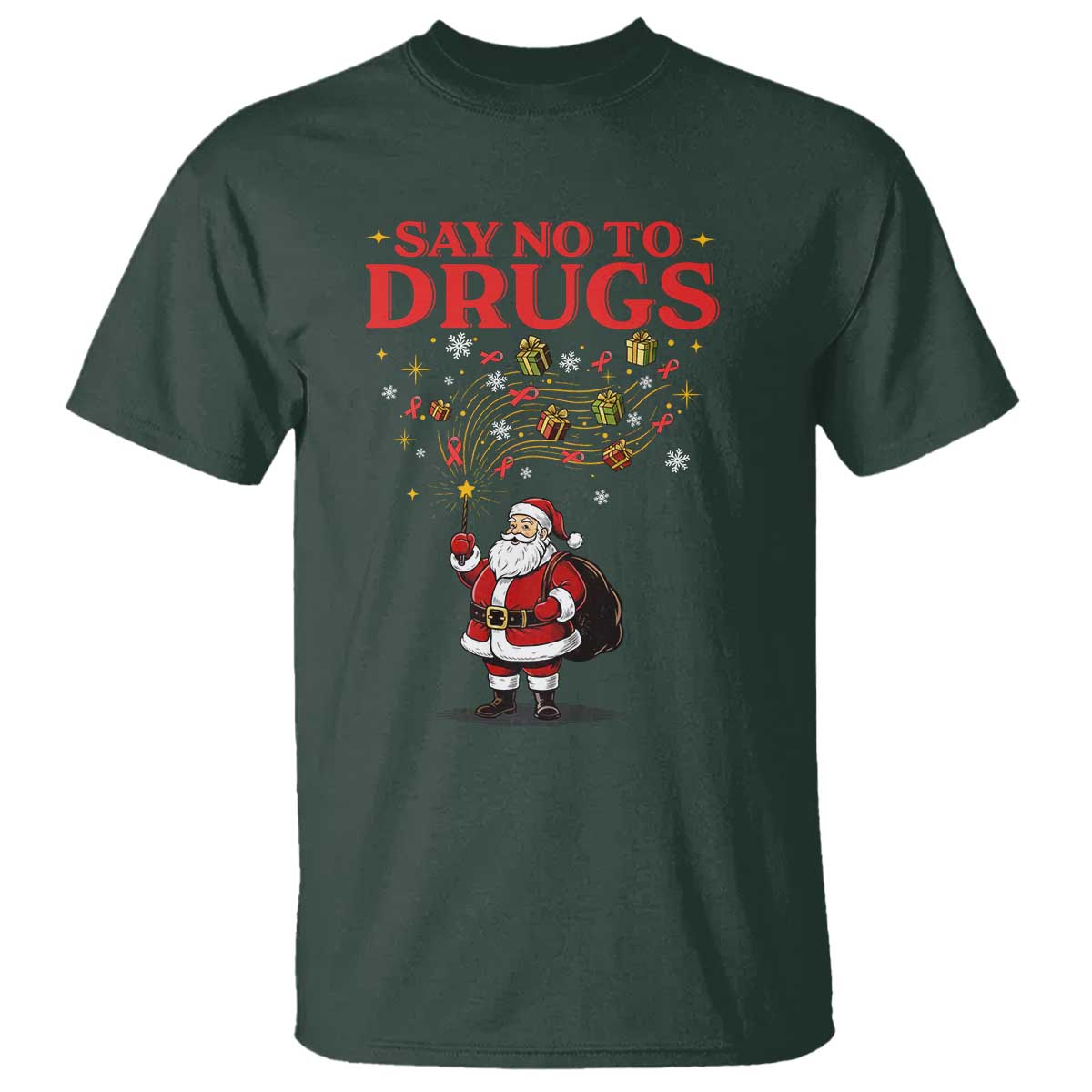 Santa Christmas T Shirt AIDS Awwanrness Red Ribbon HIV Support