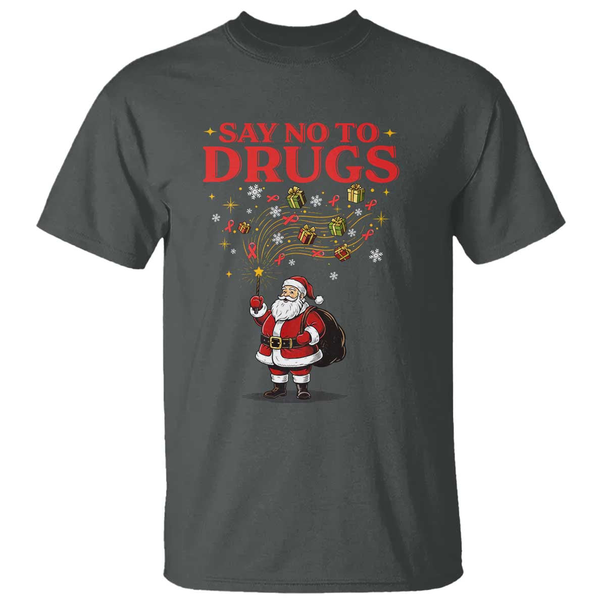 Santa Christmas T Shirt AIDS Awwanrness Red Ribbon HIV Support