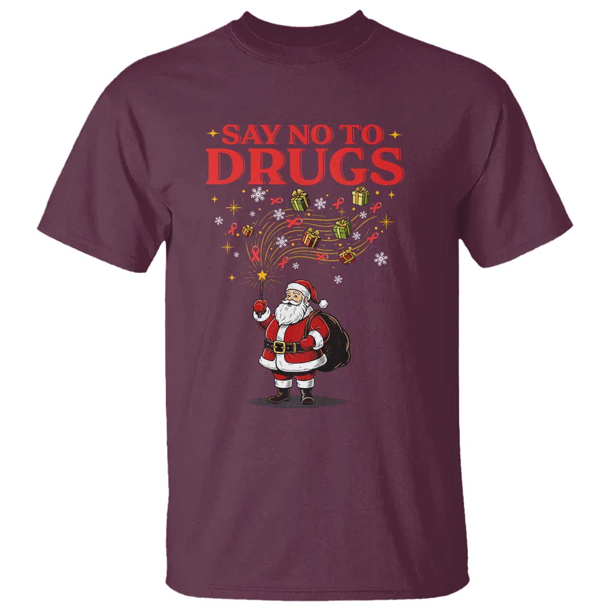 Santa Christmas T Shirt AIDS Awwanrness Red Ribbon HIV Support