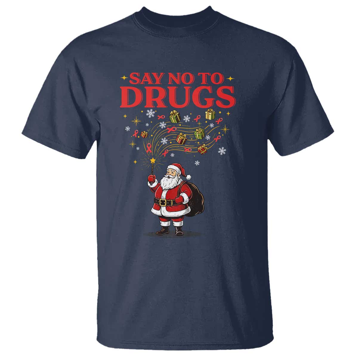 Santa Christmas T Shirt AIDS Awwanrness Red Ribbon HIV Support