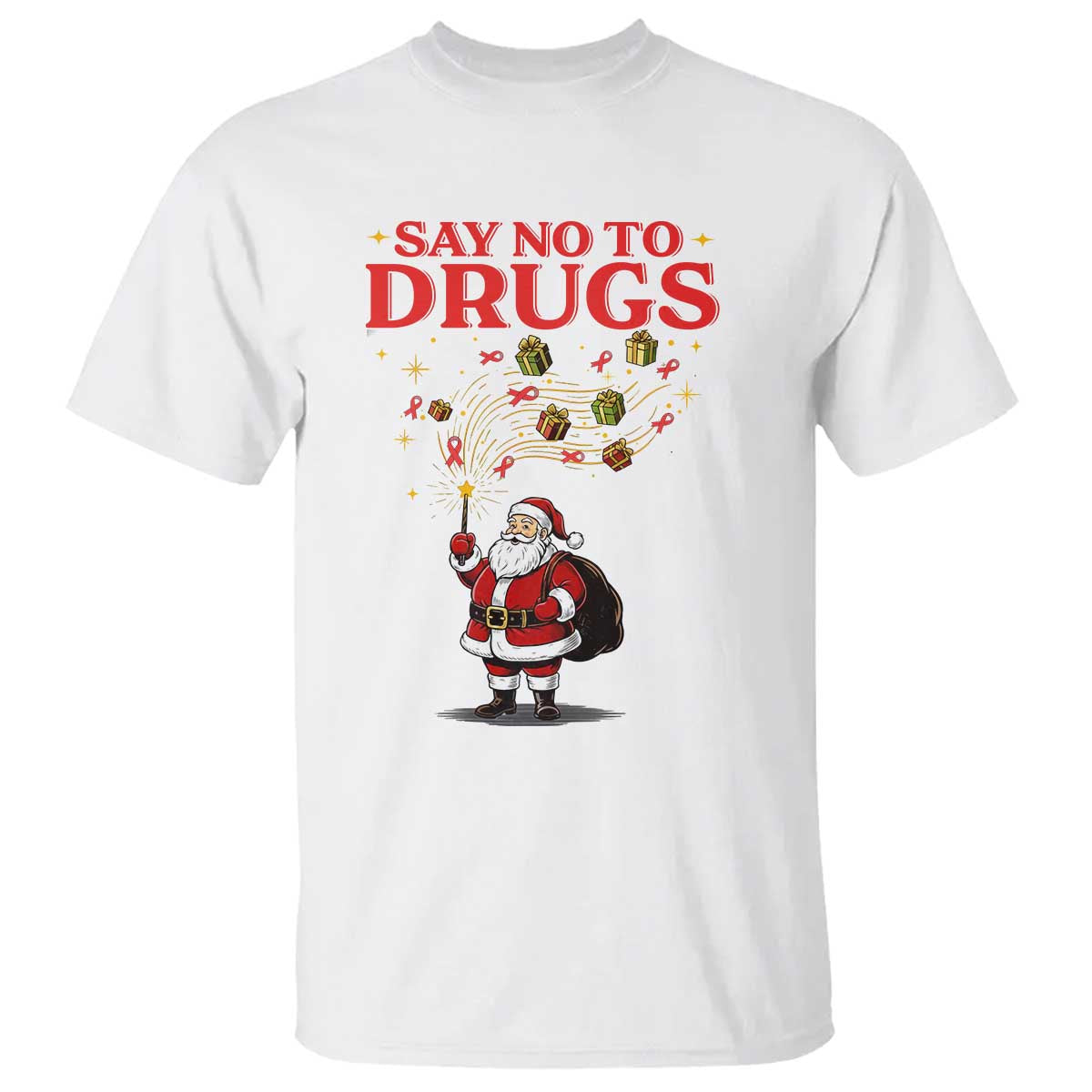 Santa Christmas T Shirt AIDS Awwanrness Red Ribbon HIV Support