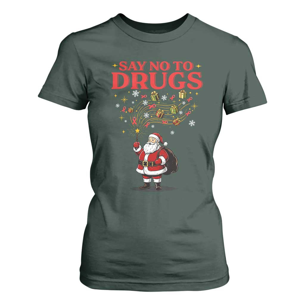 Santa Christmas T Shirt For Women AIDS Awwanrness Red Ribbon HIV Support