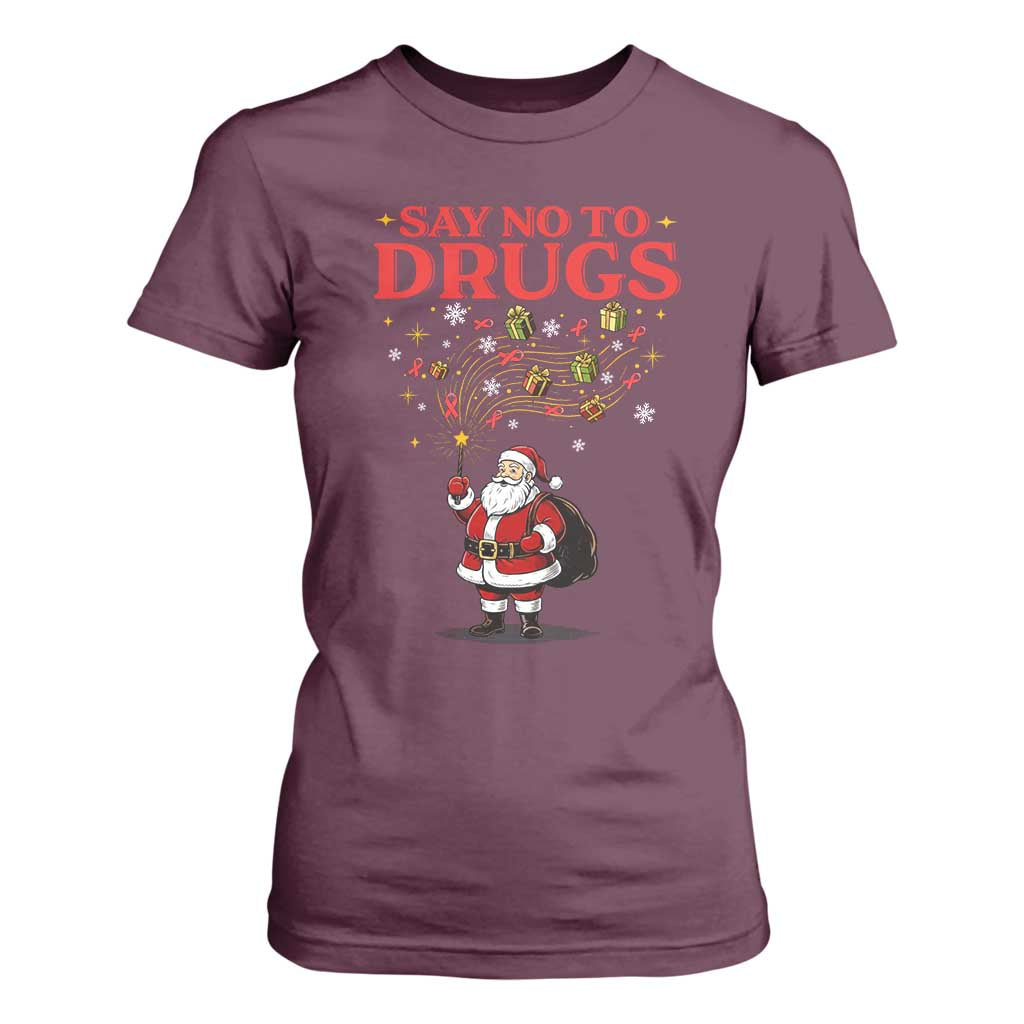 Santa Christmas T Shirt For Women AIDS Awwanrness Red Ribbon HIV Support