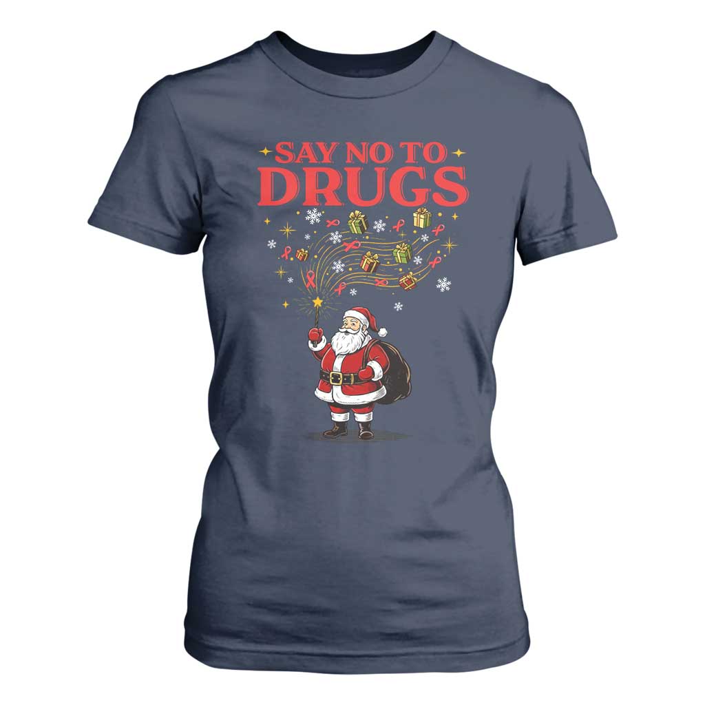 Santa Christmas T Shirt For Women AIDS Awwanrness Red Ribbon HIV Support