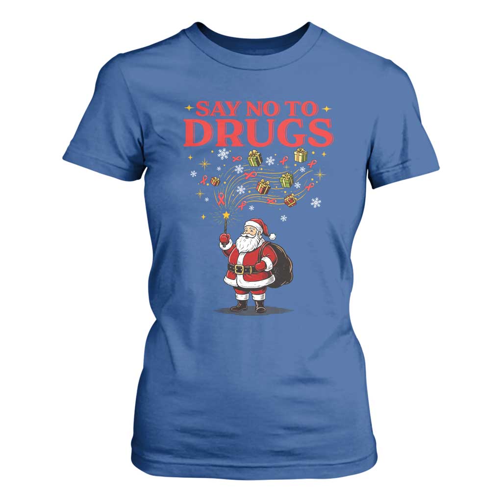 Santa Christmas T Shirt For Women AIDS Awwanrness Red Ribbon HIV Support