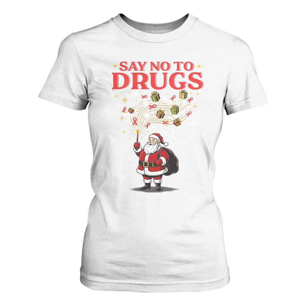 Santa Christmas T Shirt For Women AIDS Awwanrness Red Ribbon HIV Support