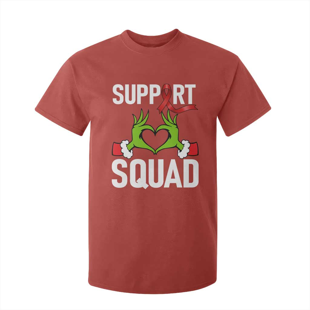 Red Ribbon AIDS Support T Shirt For Kid Elf Hand Christmas HIV Warrior