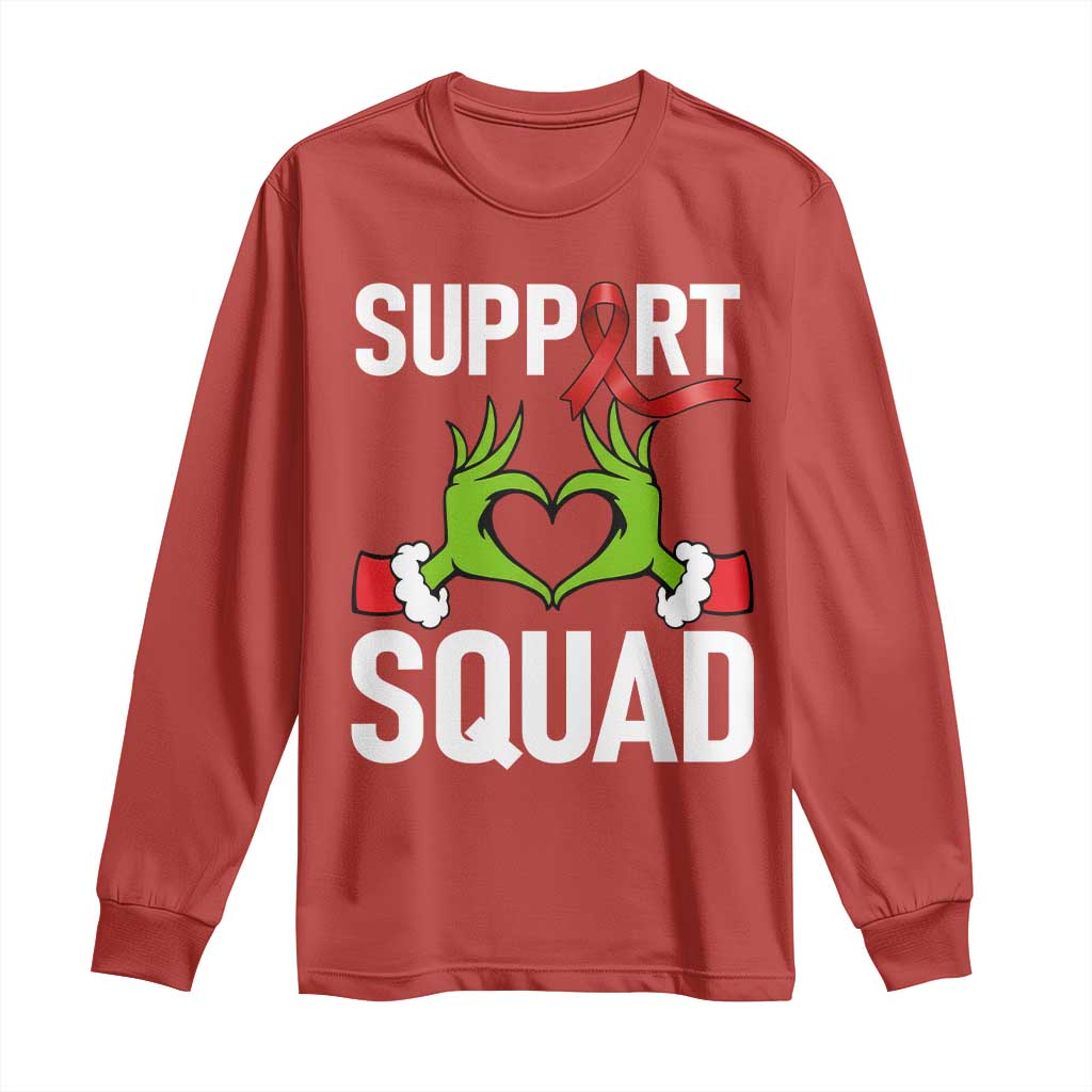 Red Ribbon AIDS Support Long Sleeve Shirt Elf Hand Christmas HIV Warrior