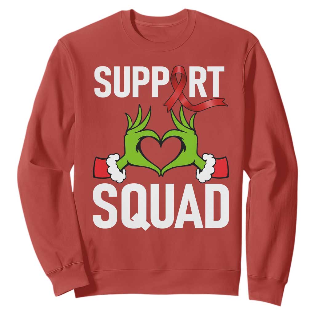 Red Ribbon AIDS Support Sweatshirt Elf Hand Christmas HIV Warrior