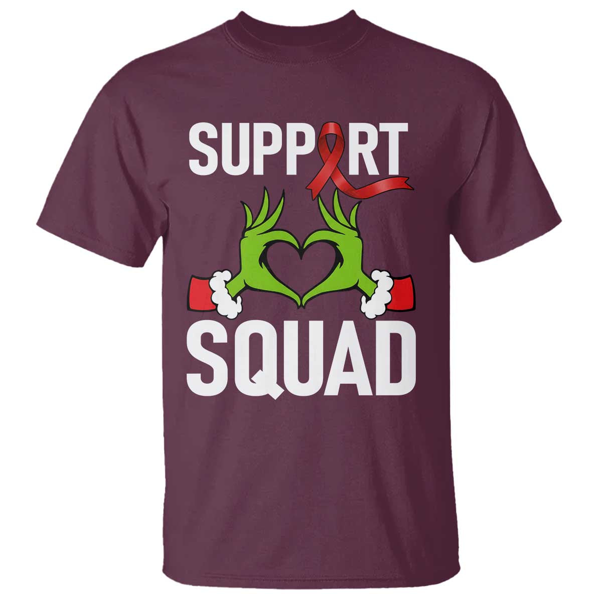 Red Ribbon AIDS Support T Shirt Elf Hand Christmas HIV Warrior