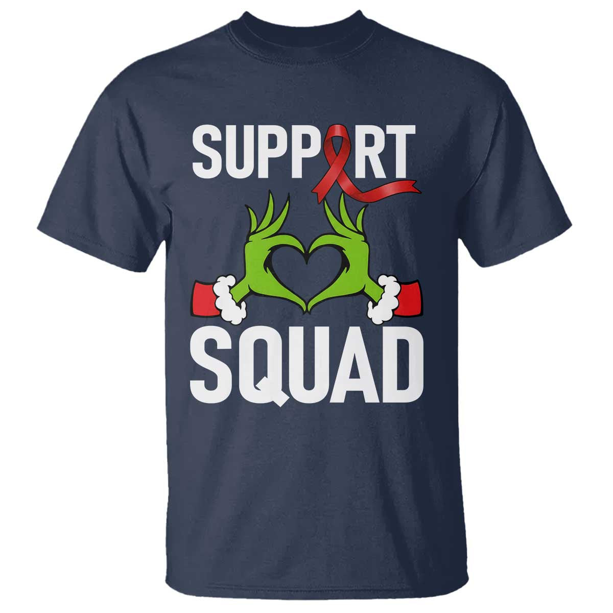 Red Ribbon AIDS Support T Shirt Elf Hand Christmas HIV Warrior